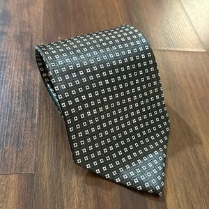 Pierre Cardin 100% Imported Silk Army Greenish Dark Gray White Square, USA made